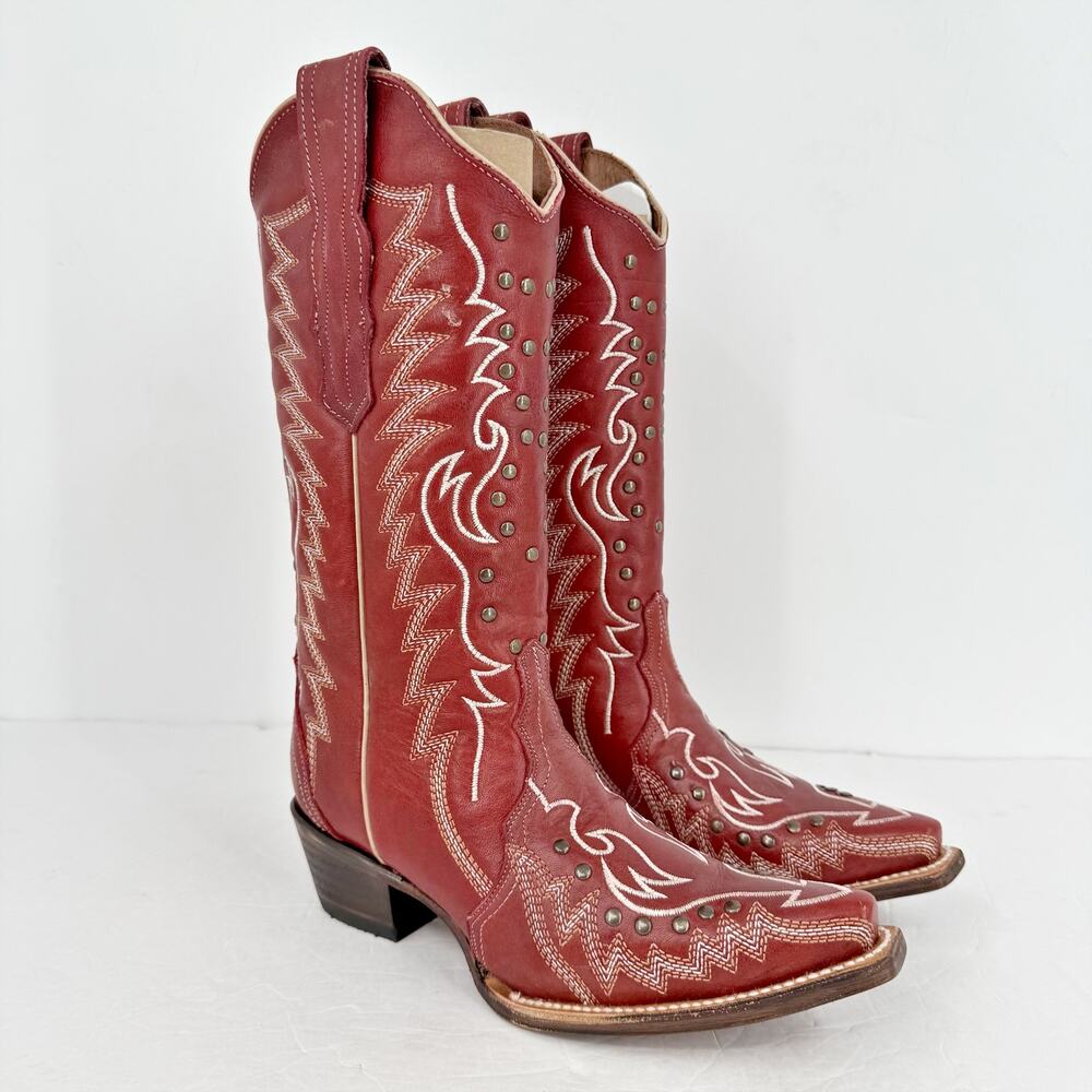 Corral Womens L6117 Calf High Boots Size 6 M Red Leather Western EUC